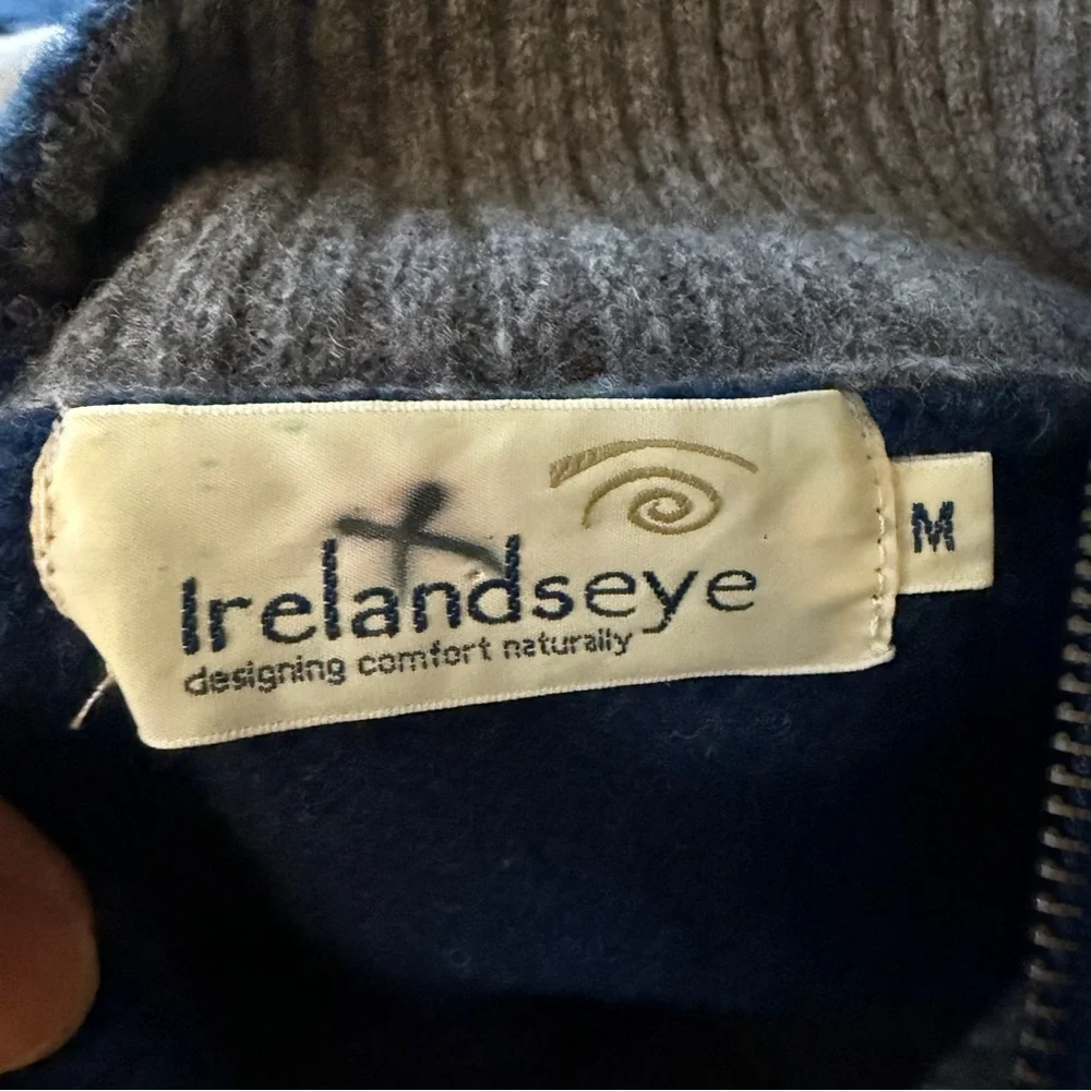 Irelandseye Men's Navy Blue‎ 100& Irish Wool Knitted 1/4 Zip-Up Sweater Size M